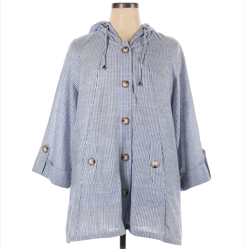jones new york cotton linen blend jacket size 1x seersucker